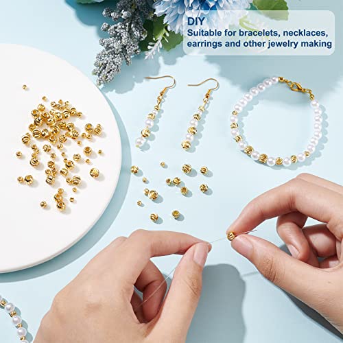 BENECREAT 80pcs 4 Sizes 18K Gold Plated Spacer Beads Round Metal Beads for Necklaces, Bracelets and DIY Jewelry Making - color: Round grooved-4 Sizes