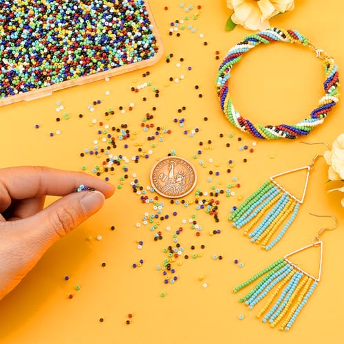 PH PandaHall 6000 Pcs 11/0 Glass Seed Beads, 2mm Seed Beads Mixed Colors Round Waist Bead Mini Spacer Bead for Earring Choker Bracelet Neckalce Waist Chain Jewelry DIY Crafts Making - color: Mixed Colors-6000 Pcs