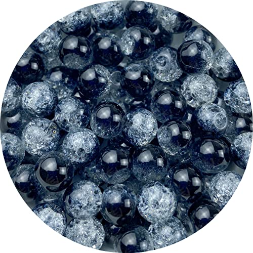 100pcs Crackle Glass Beads 8mm Round Crystal Glass Spacer Crafts Beads for Jewelry Making Necklace Bracelet Earrings DIY Crafts(Black) - color: Black, size: 8mm