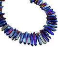 rockcloud Natural Rock Crystal Points Titanium Coated Clear Quartz Sticks Spikes Top Drilled 15 inch Strand,Blue - color: #18-Blue Coated(Polished)