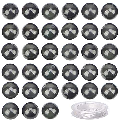100Pcs Natural Crystal Beads Stone Gemstone Round Loose Energy Healing Beads with Free Crystal Stretch Cord for Jewelry Making (Black Obsidian, 6MM) - color: Black Obsidian, size: 6MM