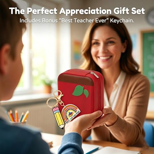 Teacher Jewelry Box, Teacher Appreciation Gifts Mini Jewelry Travel Case, Necklace Earring Ring Display Holder, Birthday Retirement Graduation Thank You Leather Storage for Teachers (A5) - color: A5