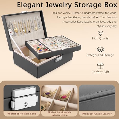 Homeanda Jewelry box 2 layer Jewelry box Leather Jewelry boxes for Women Girls Teens Jewelry organizer box Jewelry Storage box with lock(Black) - color: Black