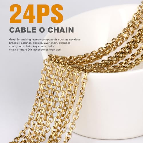 Cadikez 24PCS Gold Rolo Cable Chain Necklace Bulk, 2mm 18inch 18K Gold PVD Plated Stainless Steel Finished Oval Cable Link Chains for Necklace Jewelry Making - color: 2.0mm Gold Color