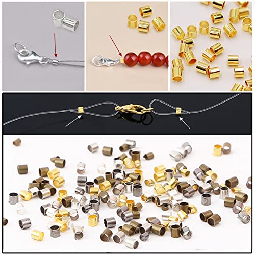 500 Pieces Crimp Tube Beads Plated Brass Tube Column Stoppers to Secure the Ends of Jewelry Strings, Crimping Tube Accessories for DIY Jewelry Making 2x2mm (Gold/Silver/Gun Black/Bronze/KC Gold) - color: Gold/Silver/Gun black/Bronze/KC gold