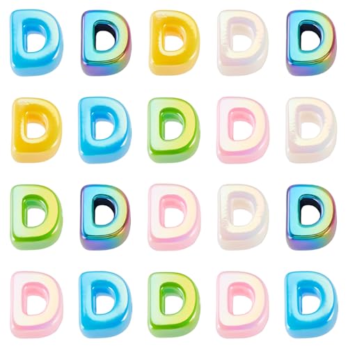 Beadthoven 20pcs Big Letter D Beads Large Hole Bubble Alphabet Acrylic Beads Charm Iridescent Plastic D Shape Loose Chunky Spacers for Jewelry Making Bracelet Necklace Keychains Shoelaces Crafts - color: D