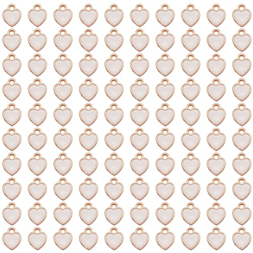 200 pcs Tiny Heart Enamel Charm Gold Plated Alloy Love Pendant Bracelet Earring Keychain Jewelry Crafts 6x8mm - color: White