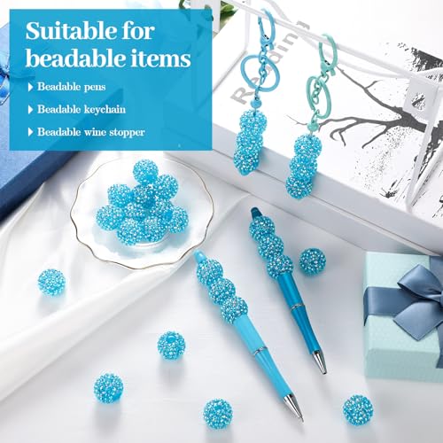 40 Pcs 20 mm Rhinestone Beads Bulk Crystal Round Disco Ball Chunky Bubblegum Beads for Pens Bracelets Charms Craft European Style Jewelry Making Supplies Christmas(Blue) - color: Blue