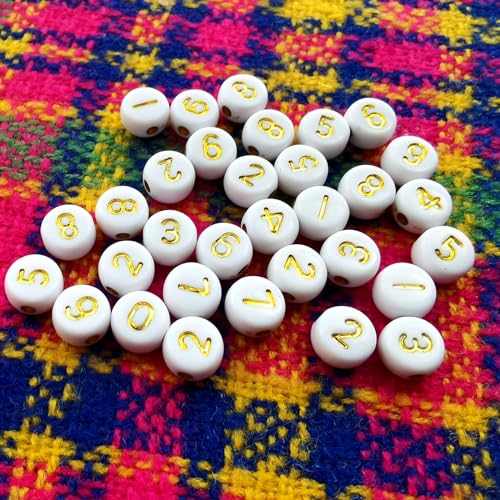 Amaney 500pcs Gold Number Beads 7x4mm Mixed Number Beads Acrylic Round Shape Loose Beads - color: Gold, size: 7x4mm