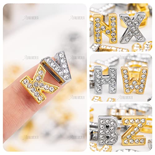 AUEAR, 130 Pack Silver Gold A-Z 8mm Full Rhinestone Slide Crystal Alphabet Letter Charm Alloy for Bracelets Necklace Wristbands DIY Jewelry Making - color: Silver & Gold, size: 130 Pack