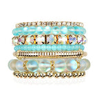 RIAH FASHION Multi Color Stretch Beaded Stackable Bracelets - Layering Bead Strand Statement Wrap Bangles - color: Mermaid Glass - Aqua Mint, size: 7.0 Inches Length