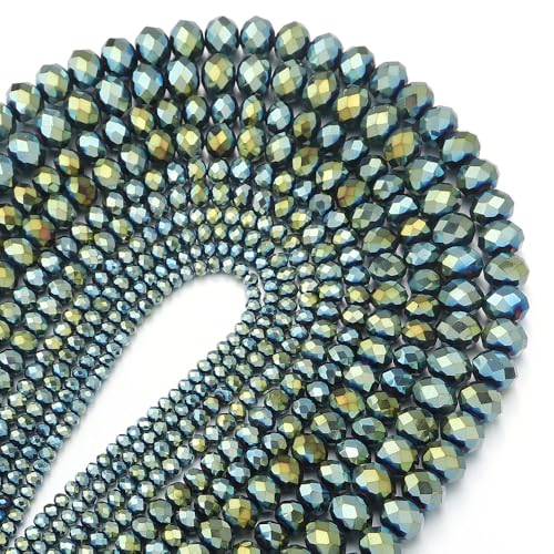 415pcs Rondelle Crystal Glass Beads 2mm 4mm 6mm 8mm Mixed Sizes, Faceted Briolette Spacer Czech Seed Loose Beads for DIY Jewelry Making (Green 2) - color: Green 2