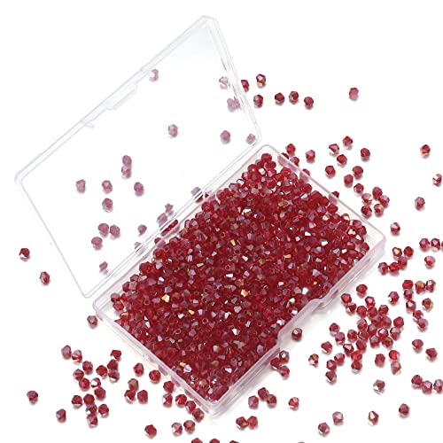 1000pcs Crystal Glass Beads 4mm Bulk Faceted Bicone Spacer Beads for DIY Jewelry Making - color: Crimson AB, size: 4mm