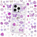 Cynailli 350 Pcs Junk Case Charms Purple 3D Resin ABS Rose Flower Bows Butterfly Charm with Bows Moon Heart Pearls Fun Beads Flatback Resin Charms for Craft DIY - color: color-S7
