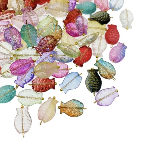 50pcs Glass Pendant Charms - Multicolor Theme Drops for Necklace Craft, Jewelry Making Supplies (Various Styles) - style: Fish