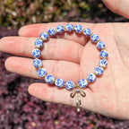 Bow Bracelet Necklace Set 14K Gold Beaded Bracelet Dainty Bow Pendant Choker Jewelry Gift Set - color: Blue