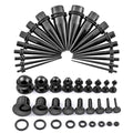 Longbeauty 14G-00G 36pcs Ear Gauges Stretching Kit Surgical Steel Tapers for Ears Gauge Starter Kits Single Flat Top Gauges Plugs for Women Men - color: Black