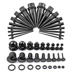 Longbeauty 14G-00G 36pcs Ear Gauges Stretching Kit Surgical Steel Tapers for Ears Gauge Starter Kits Single Flat Top Gauges Plugs for Women Men - color: Black