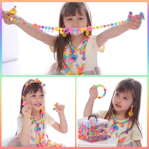 Funtopia Pop Beads, 700+ Pcs Arts and Crafts for Kids 4-6, Snap Beads DIY Bracelet Necklace Ring Anklet Set, Birthday Party Creativity Toys for Girls Toddlers Ages 3 4 5 6 (X-Large) - size: Large