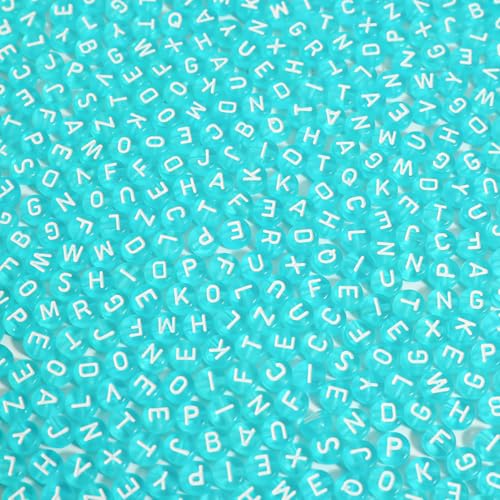 1200pcs 4×7mm Alphabet Beads Transparent Blue Round Acrylic White Letter Beads, for Bracelets and Jewelry Making - color: style 16, size: 4×7mm(Round)