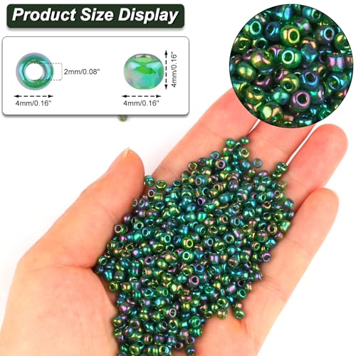 Size 4 mm 6/0 Glass Seed Beads, 2100 Pcs Small Mini Spacer Loose Pony Beads for Jewelry Making and DIY Crafts (Green) - color: Green, size: Large
