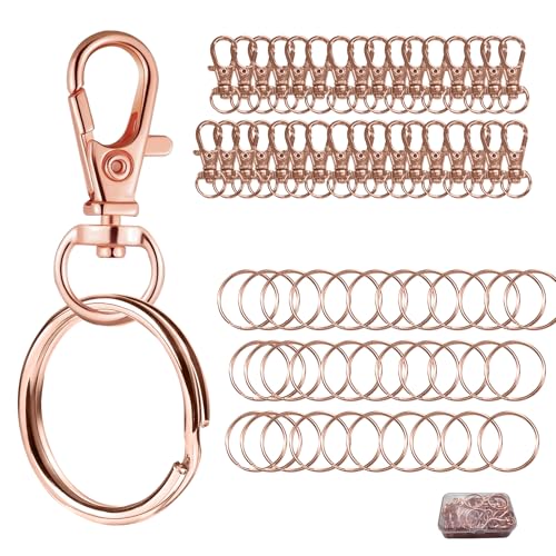 Keychain, 68PCS Swivel Snap Hooks with Key Rings, Metal Lobster Claw Clasp,34PCS Keychains Clips Hooks and 34PCS Key Chain Rings,Keychain Rings for DIY Crafts,Jewelry Making (Rose Gold) - color: Rose Gold