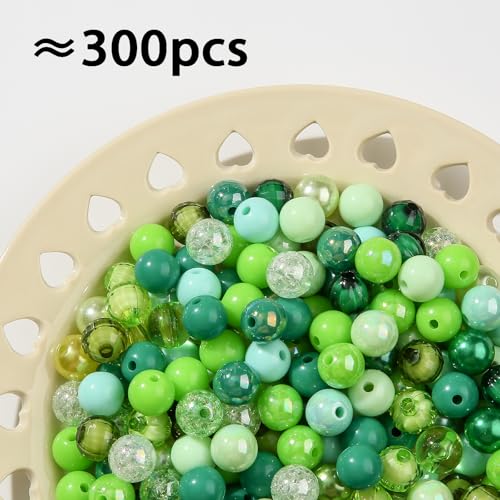 12mm Acrylic Beads 300pcs Green Focal Spacer Bead Chunk Bubblegum Beads for DIY Crafting Necklace Bracelet Jewelry Making Keychain (Green) - color: green