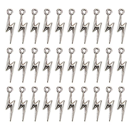 AUEAR, Flash Shape Charms Lightning Bolt Pendants Alloy Charm for Jewelry Making Supply Bracelet Necklace Earrings DIY Crafting Antiqued - color: Silver