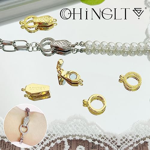 OHINGLT Fold Over Magnetic Necklace Clasps and Closures 18K Gold and Silver Plated Brass with Loop Magnet Converter for DIY Bracelet Jewelry Making - color: 2Pcs (Gold & Silver)