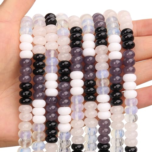 BONNY BOXX 1 Strand Natural 5 * 8mm Black White Shade Rondelle Beads, Natural Abacus Disk Stone Beads Loose Spacer Gemstone for DIY Bracelet Necklace Jewelry Making - color: Black White Shade, size: 5*8MM