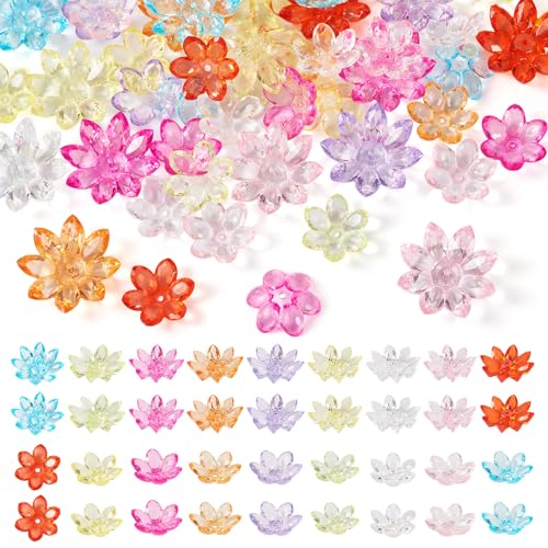 Beadthoven 54pcs Lotus Crystal Acrylic Beads Colorful Flower Bead Caps Spacer End Caps for Jewelry Making Earrings Bracelet DIY Crafts - color: Lotus Flower