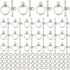 1 Box 120 Sets Toggle Jewelry Clasp Sets Bracelet Toggle Clasp Silver Alloy Closures OT Round Buckle End t Bar Clasp Connectors with Jump Rings Set for DIY Jewelry Making Accessories Craft - style: Style 2