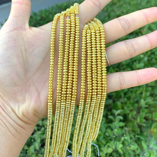 950pcs Adabele Grade A Natural Hematite Gold Plated Healing Gemstone 4mm x 2mm Small Round Rondelle Loose Beads Gem Stone Spacer for DIY Craft Jewelry Making GFC7-3 - color: Gold Plated Hematite, size: 4x2mm (950pcs/5 Strands)