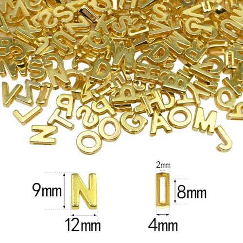 Looconi 400pcs Gold Letter Beads Pendant,A-Z,3D Loose Beads,Plastic Initial Charms for Jewelry Making,Key Chains,Crafts - color: PendantGold