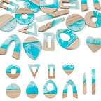 FASHEWELRY 20Pcs Ocean Resin Wood Earring Charms Transparent Wooden Earring Blanks Blue Geometry Boho Charms Summer Wooden Earring Pieces for DIY Jewelry Making - color: Ocean Theme