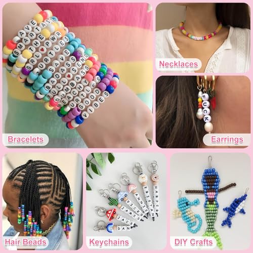 shynek 3800 Pony Beads: Bulk for Bracelets, Hair Braids & Craft - Colorful Plastic, Kandi, Star & Letter Beads for Jewelry Making - color: Pony Beads Kit