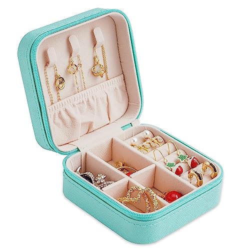 Neveika Mini Jewelry Box Leather Jewellery Ring Organizer Case Storage Gift Box Girls and Women (4pcs blue). - color: blue