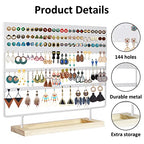 Earring Holder Organizer Stand - Earrings Display Rack 144 Holes Jewelry Holder Tower with Wooden Tray for Earrings Rings White - color: White