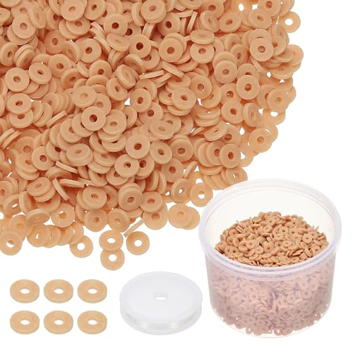 PATIKIL Clay Beads, 3000 Pcs Light Brown Heishi Beads 6mm Flat Polymer Clay Beads Friendship Bracelet DIY Kit with Elastic Cord for Jewelry Necklace Making - color: Light Brown