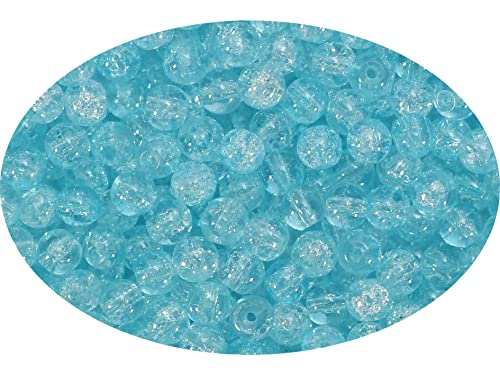 1050pcs Lake Blue Crackle Glass Beads Handcrafted Round Lampwork Smooth Loose Beads for Bracelet & DIY Jewelry Making 6mm - color: lake blue#04, size: 6mm