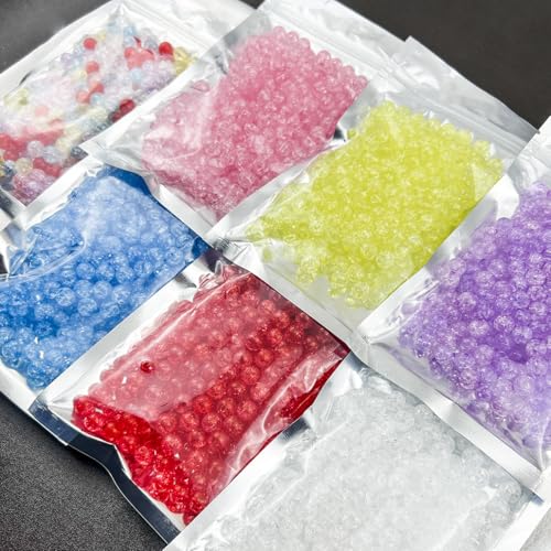 200pcs 10mm Crackle Beads - Round Crystal Acrylic Craft Beads with Hole for Jewelry Making - Bright Red - color: 24-bright red, size: 10MM