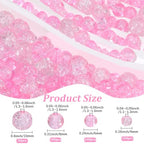 1 Box 450PCS 4/6/8/10MM Pink Crack Beads with Holes Round Glass Crackle Painted Transparent Smooth Small Spacer Loose Bead Bulk for Jewelry Making Necklace Bracelets DIY Crafts Supplies - color: Pink