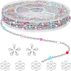Stainless Steel Enamel Chain for Jewelry Making, Oil Drip Rainbow Jewelry Chains for DIY Necklace Bracelet Craft Jewelry Making Supplies with Stainless Steel Jump Rings Lobster Clasps Connectors - color: Mixed Style Silver