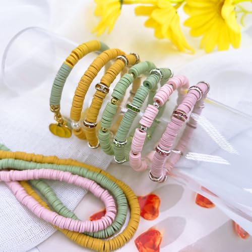 3600 PCS 10 Strands Polymer Clay Beads for Jewelry Making, Vinyl Heishi Beads 6mm for Surfer Bracelets Necklace Making (Ginger Yellow) - color: Ginger Yellow