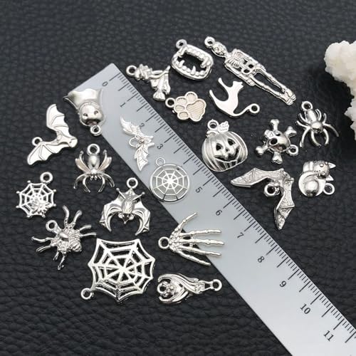 WOCRAFT 60pcs Bright Silver Halloween Charms Bracelet Charms for Jewelry Making Sets DIY Necklace Bracelet Keychain Crafting Charms Kit Craft Supplies (SN867) - color: Bright Silver, size: Halloween Charms