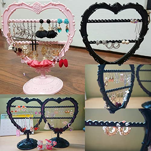 Cute Heart Earring Holder Small Jewelry Organizer Display Stand (Black)
