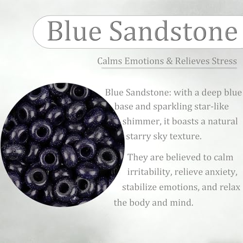 20Pcs Natural Blue Sandstone Large Hole Beads, 8x14mm Rondelle Gemstone Spacer Beads 6mm Big Hole for Jewelry Making, Beading Bracelets, Macrame & Hair Braiding - color: Blue Sandstone
