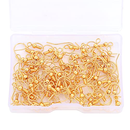 BEADIA 18K Gold Plated Earring Hooks 18x18mm 80pcs with Beads for Jewelry Making Findings - size: Hooks 1# 18x18mm