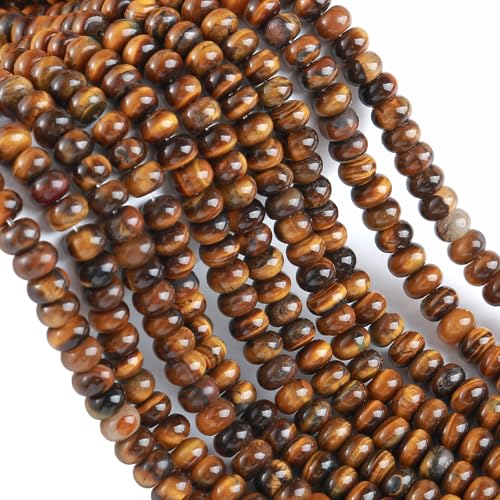 5x8mm 76pcs Natural Yellow Tiger Eye Stone Rondelle Spacer Loose Beads Abacus Disk Stone Round Loose Gemstone Beads for Jewelry Making DIY Bracelet Necklace - color: Yellow Tiger Eye Stone, size: 5x8mm Abacus Disk