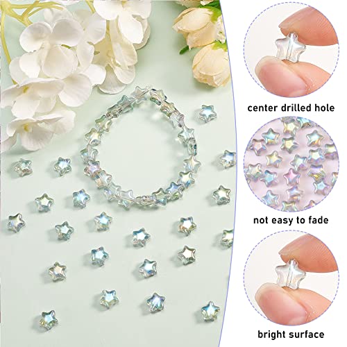 UR URLIFEHALL 100 Pcs Spray Painted Glass Star Beads Clear AB Plated Drilled Glass Beads for Earring Bracelet Necklace Jewelry Making - color: 100pcs-8x8.5x4mm-clear AB star glass beads